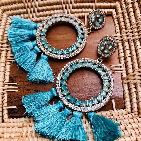 Tassel Rhinestone Hoops - Picture 3 of 5